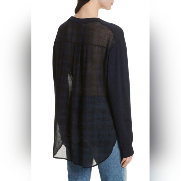 T By Alexander Wang Contrast Hi Low Hem Merino Wool Plaid V-neck Sweater M - Picture 5 of 16